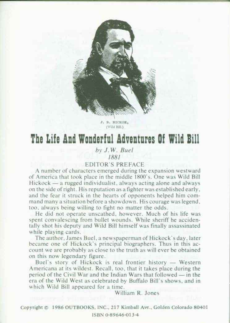 THE LIFE AND WONDERFUL ADVENTURES OF WILD BILL (J. B. Hickok). vist0013a
